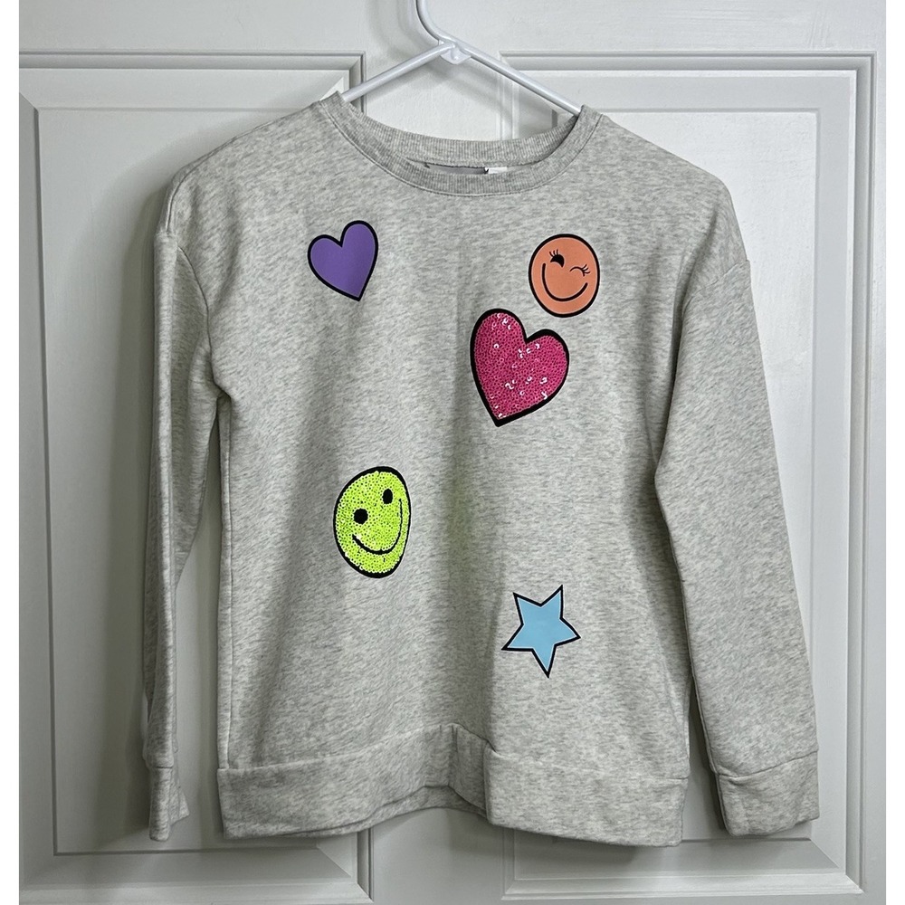The Children's Place Sweatshirt Girls L 10/12 Gray + Multicolored Graphic Sequin